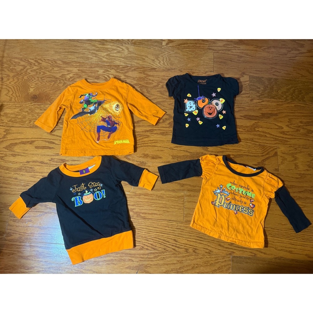 Halloween Youth Shirt Lot of 4 - Embroidered, Cute, Marvel Sz 18 - 24 MOS